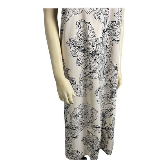 H&M Floral Sleeveless Slip A-Line Dress Cream/Black Womens Minimalist Bohemian - Picture 5 of 10